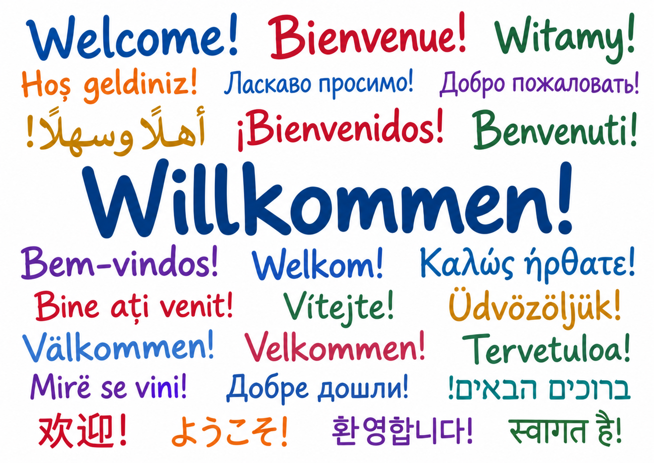 Willkommen in vielen verschiedenen Sprachen